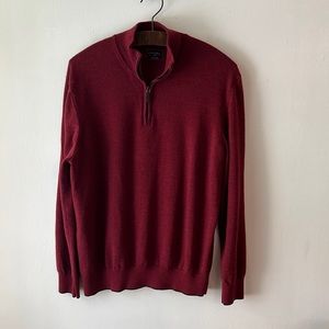 UNTUCKit Belguardo Quarter Zip Extra Fine Merino Wool Sweater Maroon Red. Large.